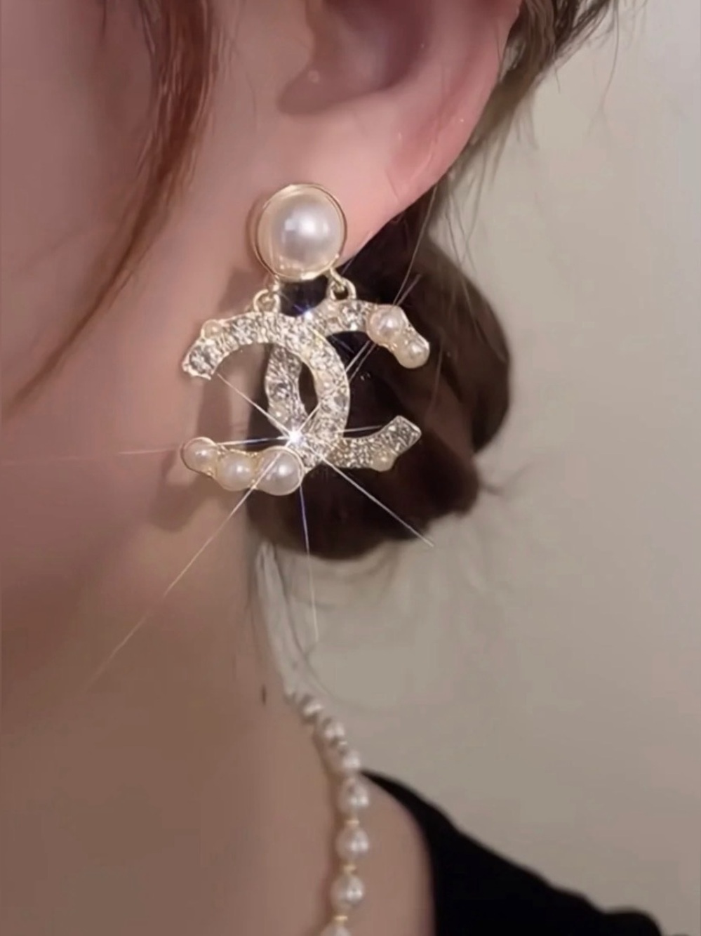 Gold Pearl & Crystal Letter Drop Earrings - Women Jewelry